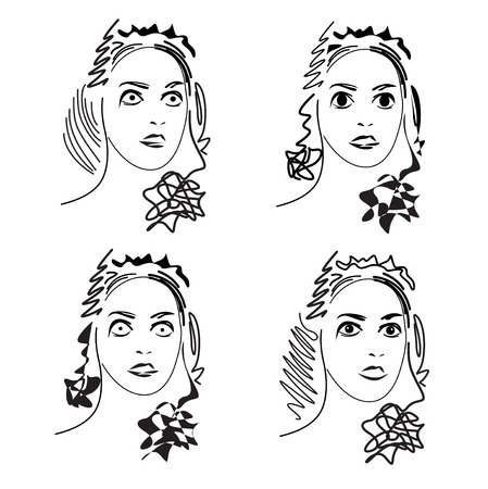Cartoon face.Vector Collection of hand drawn woman.のイラスト素材
