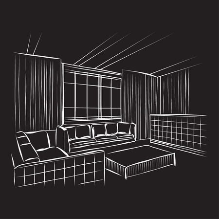 Vector illustration of sketch a interior. Graphical drawing interiorのイラスト素材