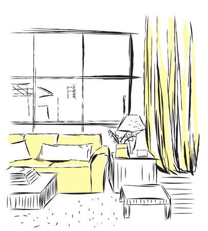 Vector illustration of an outline sketch of a interior.のイラスト素材