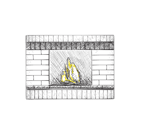 Hand drawn fireplace. A cozy place at home.のイラスト素材