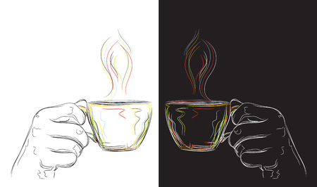 Hand drawn illustration of hand with cupのイラスト素材