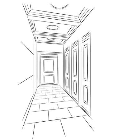 Sketch of hall. Hand drawn interior illustrationのイラスト素材