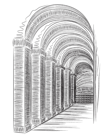 Hand drawn hall sketch. Interior vector illustrationのイラスト素材