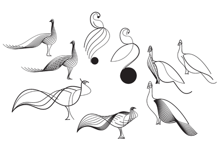 Birds sketch of the lines. Vector illustrationのイラスト素材