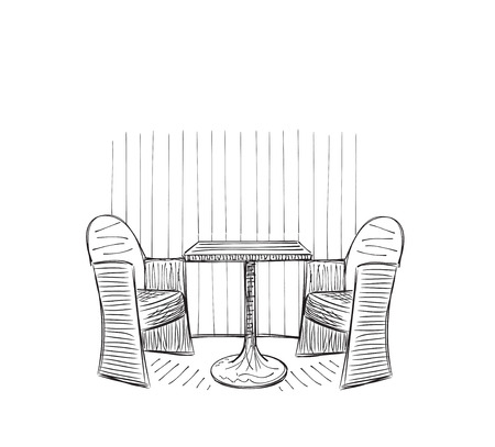 Drawing-room. Editable vector illustration of an outline sketch of a interior.のイラスト素材