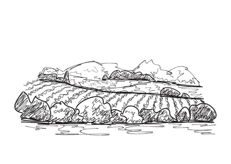 Landscape with Fields and trees. Hand drawn Vector Illustrationのイラスト素材