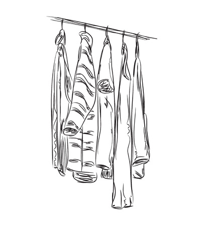 Hand drawn wardrobe sketch. Room interior with clothes.のイラスト素材