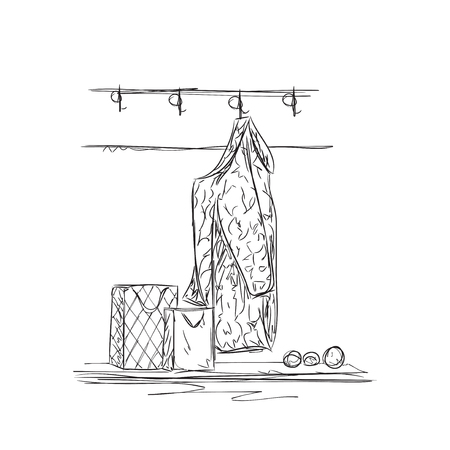 Hand drawn wardrobe sketch in the hall.のイラスト素材
