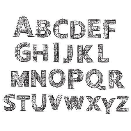 Hand drawn doodle alphabet. Vector letters illustrationのイラスト素材