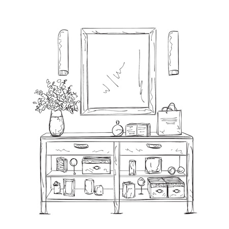 Furniture for woman. Hand drawn interior sketch.のイラスト素材