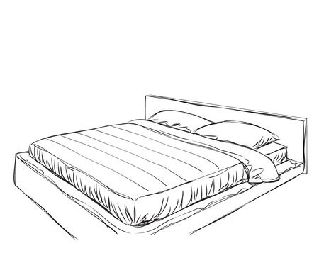 Bedroom modern interior vector drawing isolated on white backgroundのイラスト素材