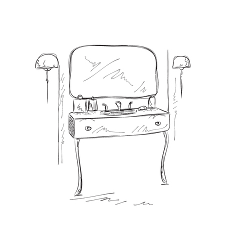 Bathroom interior elements. Hand drawn mirror sketch.のイラスト素材