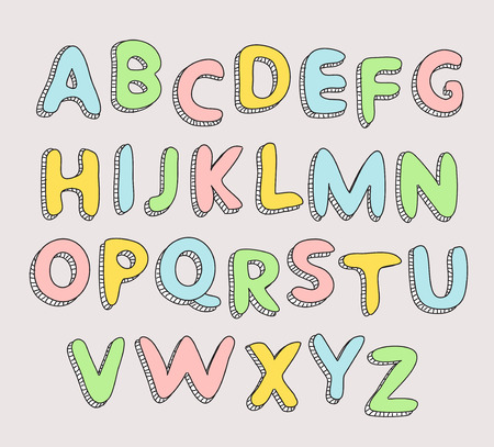 Hand drawn alphabet set. Doodles letters sketch.のイラスト素材