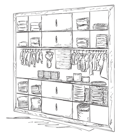 Hand drawn wardrobe sketch. Cartoon baby clothes.のイラスト素材