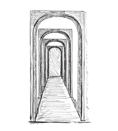 Sketch of hall. Hand drawn interior illustrationのイラスト素材