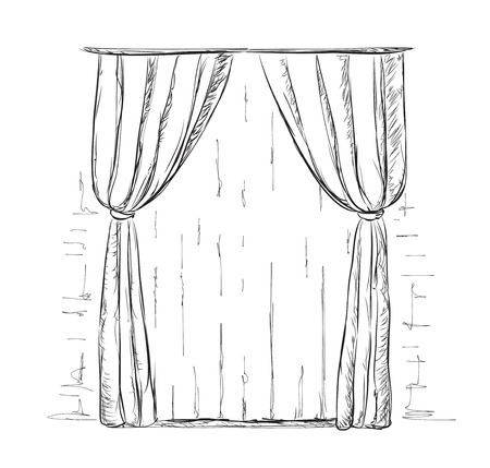 Hand drawn curtains sketch. Room interiors element.のイラスト素材