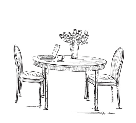 French Street Cafe, Hand drawn Vector Illustrationのイラスト素材