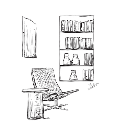 Place for reading with chair and bookshelves. Room interior.のイラスト素材