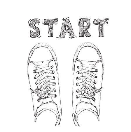 Hand drawn sneakers, casual shoes. Motivation phrase Startのイラスト素材