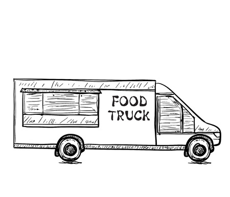 Hand drawn food truck. Delivery service sketchのイラスト素材
