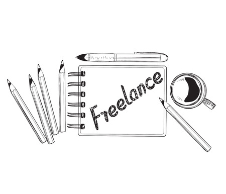 Business doodles icons. Concept of productive freelance ideas.のイラスト素材