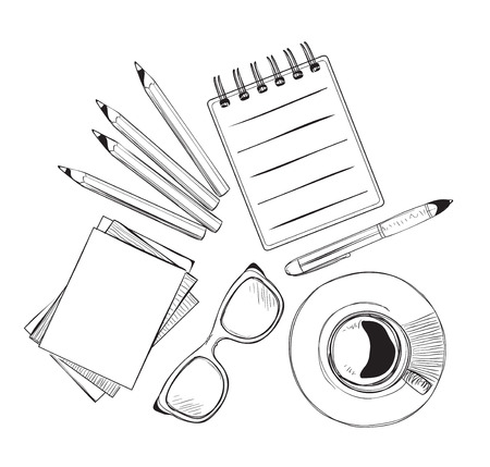 Set of hand drawn objects for business people. Notebooks sketchのイラスト素材