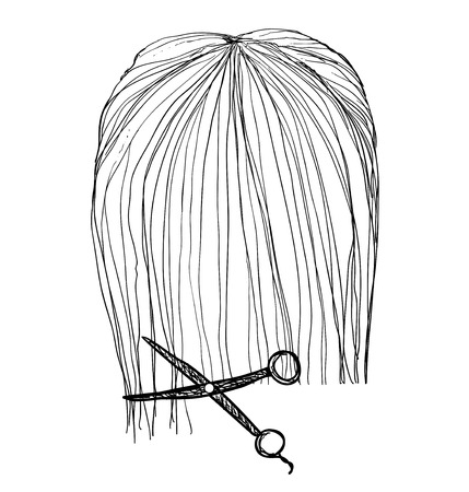 A sketch of the haircut. Hand drawn hairのイラスト素材