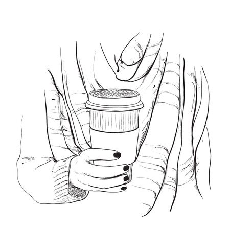 Fashion illustration of girl with cup of teaのイラスト素材