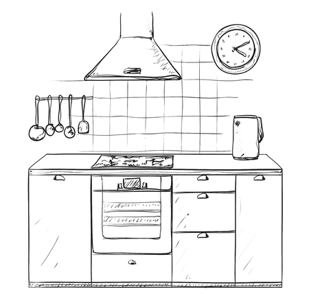 Hand drawn kitchen. Furniture sketch.のイラスト素材