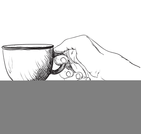 Cup of coffee. Hand drawn sketch style. Hot drink in the hand.のイラスト素材