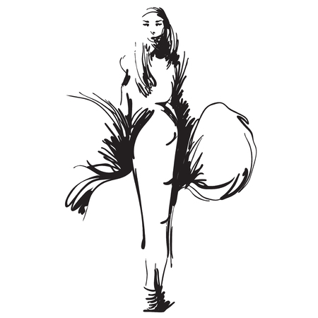Fashion models silhouettes sketch hand drawn , vector illustrationのイラスト素材