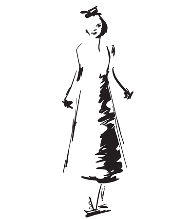 Fashion models silhouettes sketch hand drawn , vector illustrationの写真素材