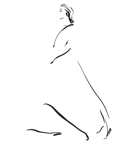 Fashion models. Sketch. Girl in dressのイラスト素材