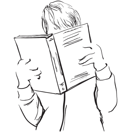 Young man reading. Boy with bookのイラスト素材