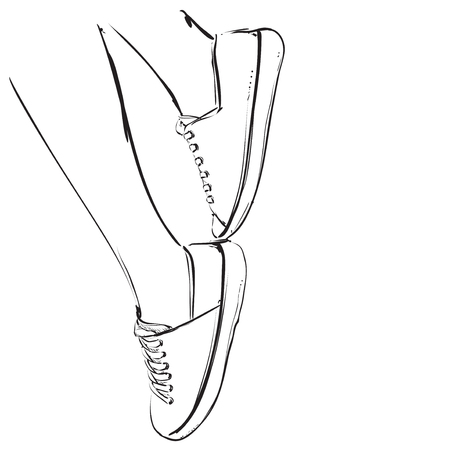 Foot sketch in vector. Hand drawn sneakersのイラスト素材