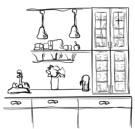 Kitchen furniture sketchのイラスト素材