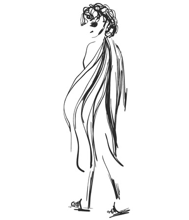 Fashion girls sketch. Cartoon models.のイラスト素材