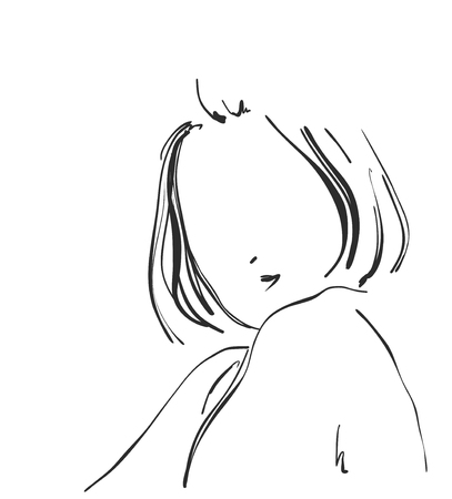 Sketch of beautiful woman face, Hand drawn vector illustrationのイラスト素材