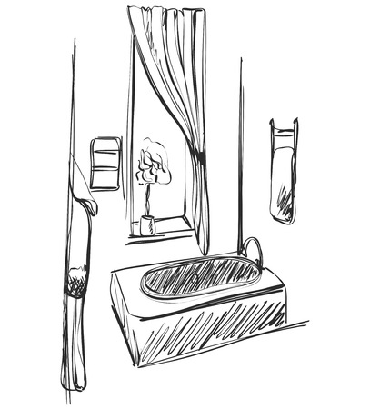 Linear sketch of an interior. Part of the bathroom.の写真素材