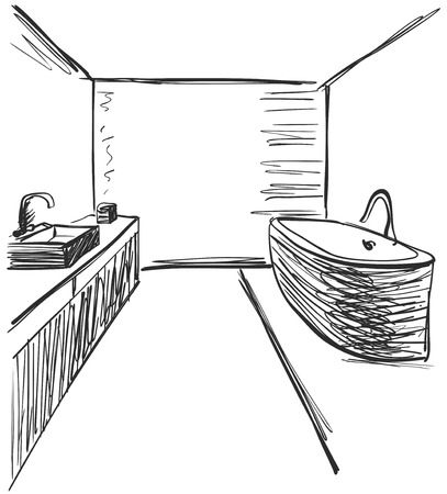 Linear sketch of an interior. Part of the bathroom.の写真素材