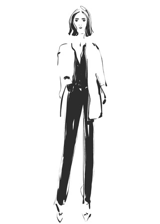 Fashion models sketch. Cartoon girlのイラスト素材