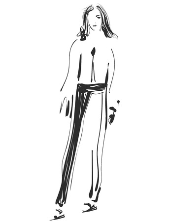 Fashion models sketch. Cartoon girlのイラスト素材