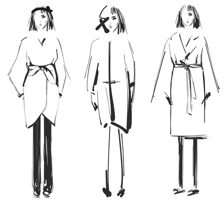 Fashion models. Sketch. Coatのイラスト素材