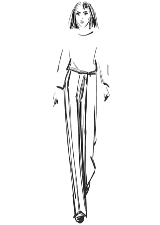 Fashion models sketch. Cartoon girlのイラスト素材