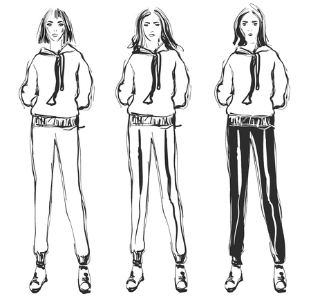 Fashion models. Sketch.のイラスト素材