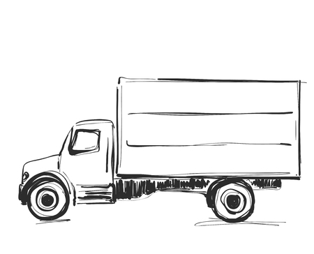 Minibus for cargo transportation. Hand drawn sketch illustration isolated on white background. Truckのイラスト素材