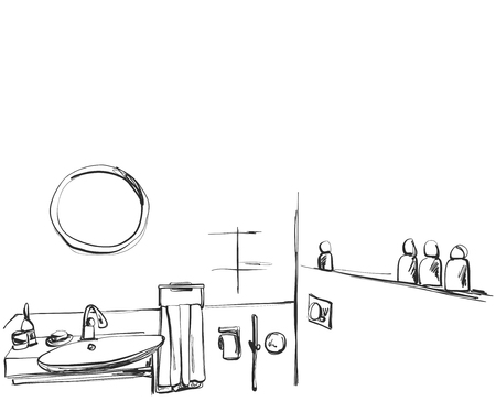 Hand drawn Bathroom. Accessories and cosmetics sketchの写真素材