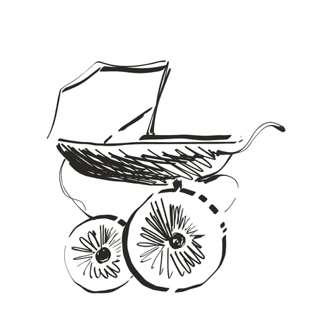 Baby carriage sketch. Hand drawn vector illustrationの写真素材