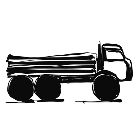 Delivery service. Hand drawn truck. International transport. Vector illustration.のイラスト素材