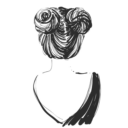 Young beautiful girl. Sketch. Vector illustration. Hairのイラスト素材